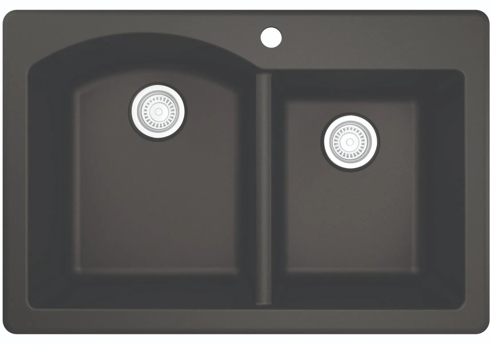 Karran 33" Drop In/Topmount Quartz Composite Kitchen Sink, 60/40 Double Bowl, Black, QT-610-BL-PK1