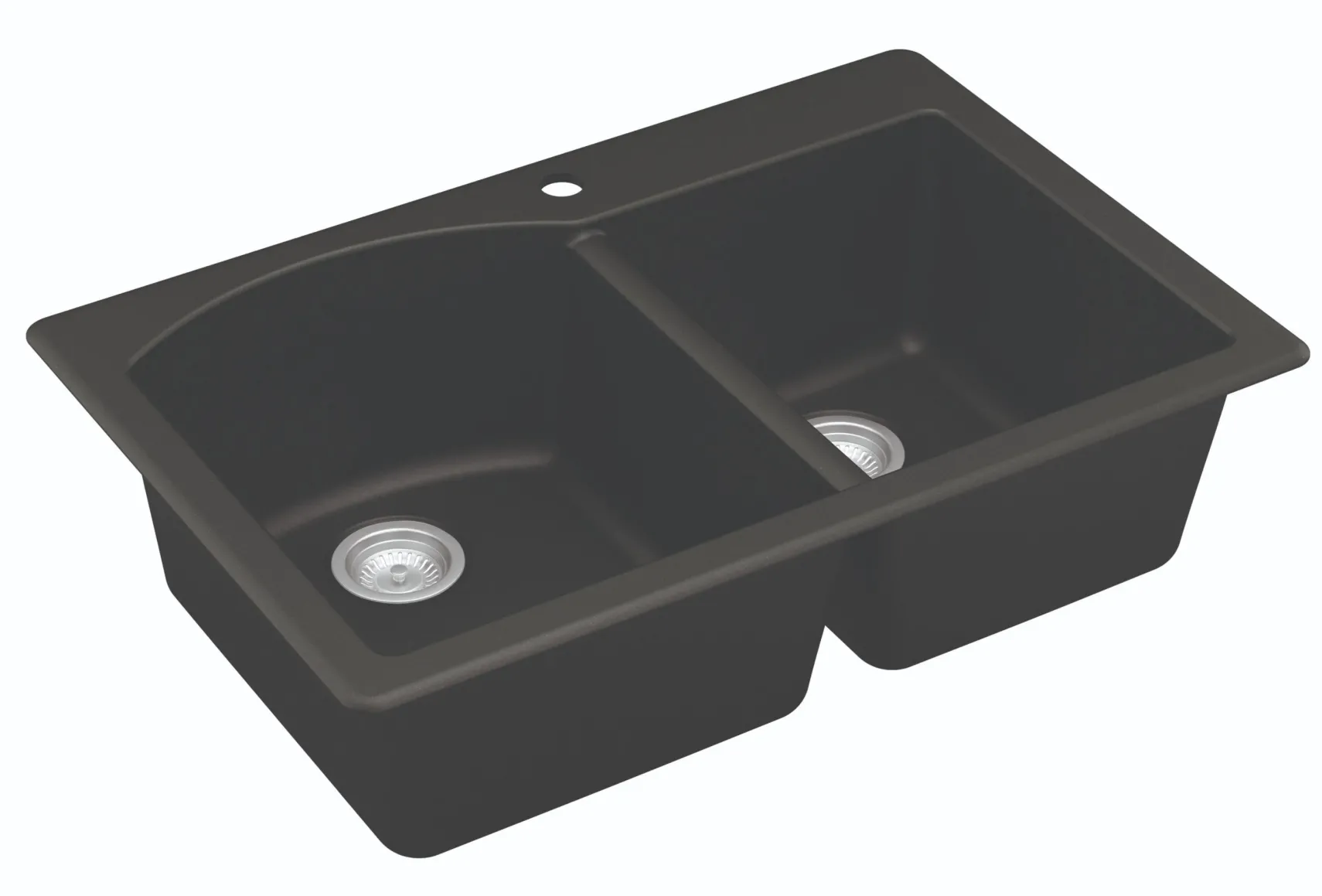 Karran 33" Drop In/Topmount Quartz Composite Kitchen Sink, 60/40 Double Bowl, Black, QT-610-BL-PK1