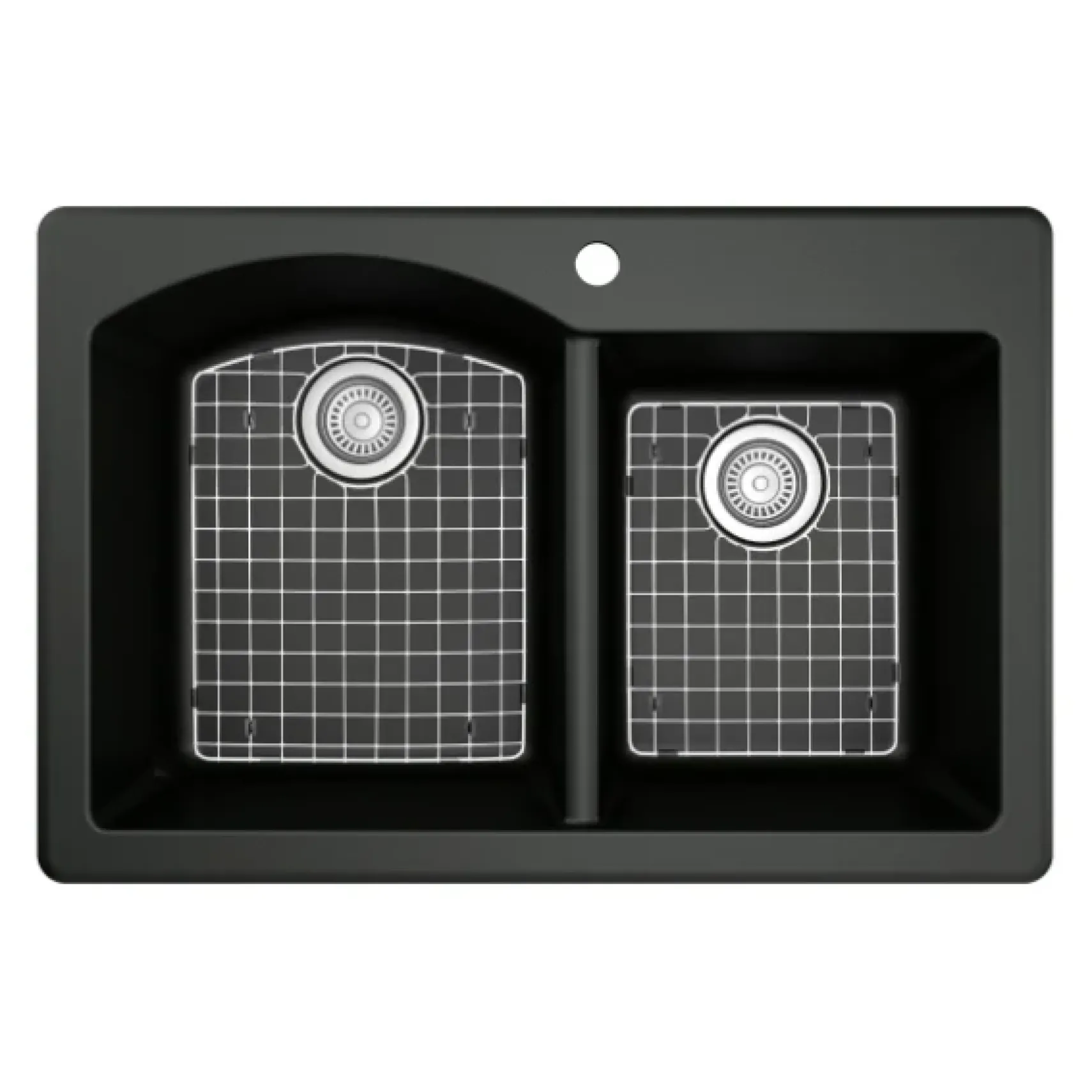 Karran 33" Drop In/Topmount Quartz Composite Kitchen Sink, 60/40 Double Bowl, Black, QT-610-BL-PK1