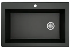 Karran 33" Drop In/Topmount Quartz Composite Kitchen Sink with Stainless Steel Faucet and Accessories, Black, QT670BL210SS