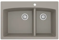 Karran 33" Drop In/Topmount Quartz Composite Kitchen Sink, 60/40 Double Bowl, Concrete, QT-711-CN