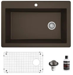 Karran 33" Drop In/Topmount Quartz Composite Kitchen Sink, Brown, QT-670-BR-PK1
