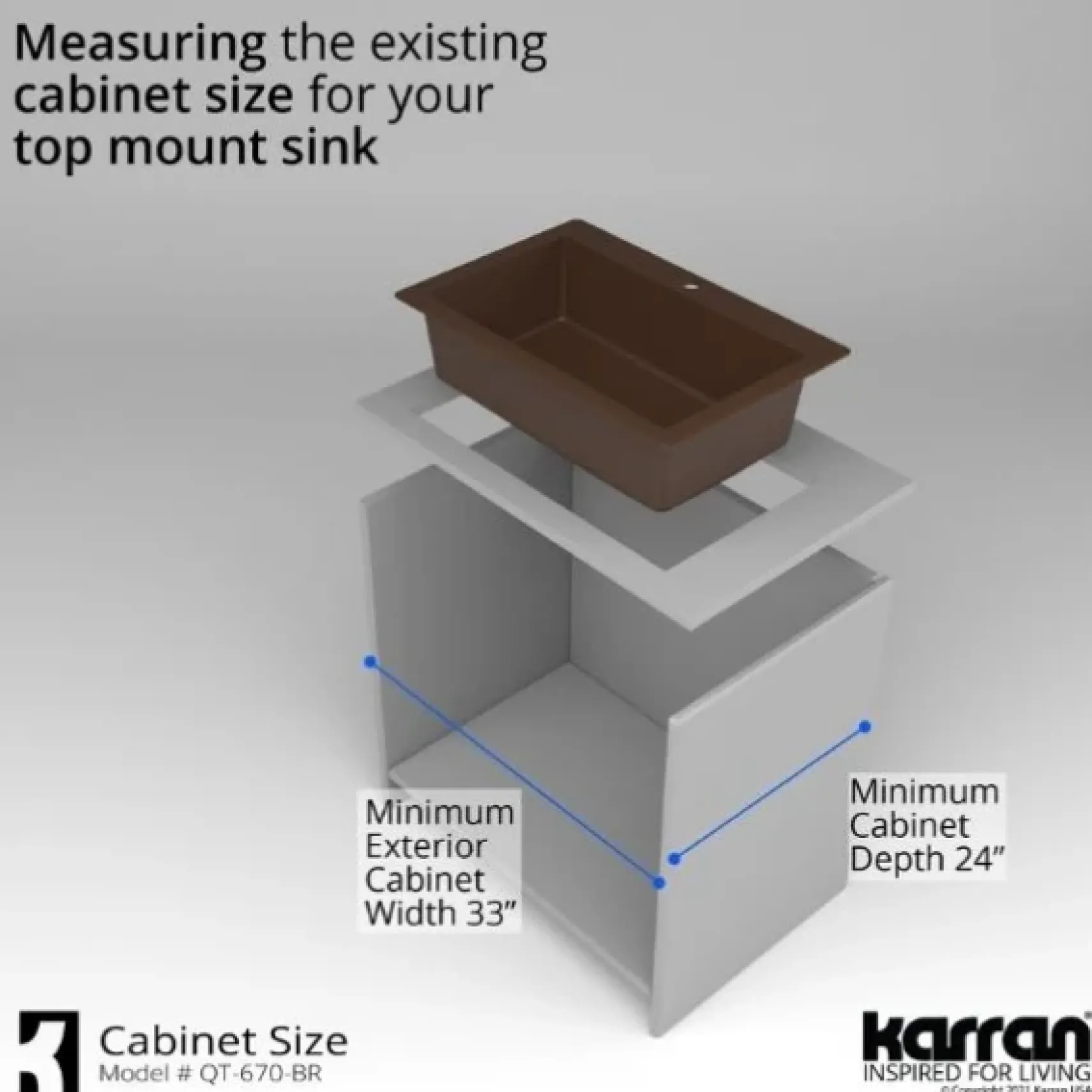 Karran 33" Drop In/Topmount Quartz Composite Kitchen Sink, Brown, QT-670-BR-PK1
