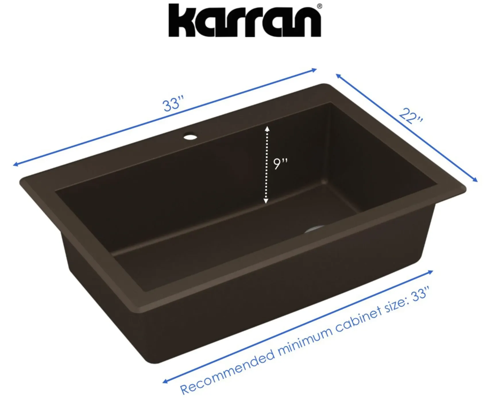 Karran 33" Drop In/Topmount Quartz Composite Kitchen Sink, Brown, QT-670-BR-PK1