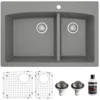 Karran 33" Drop In/Topmount Quartz Composite Kitchen Sink, 60/40 Double Bowl, Grey, QT-711-GR-PK1