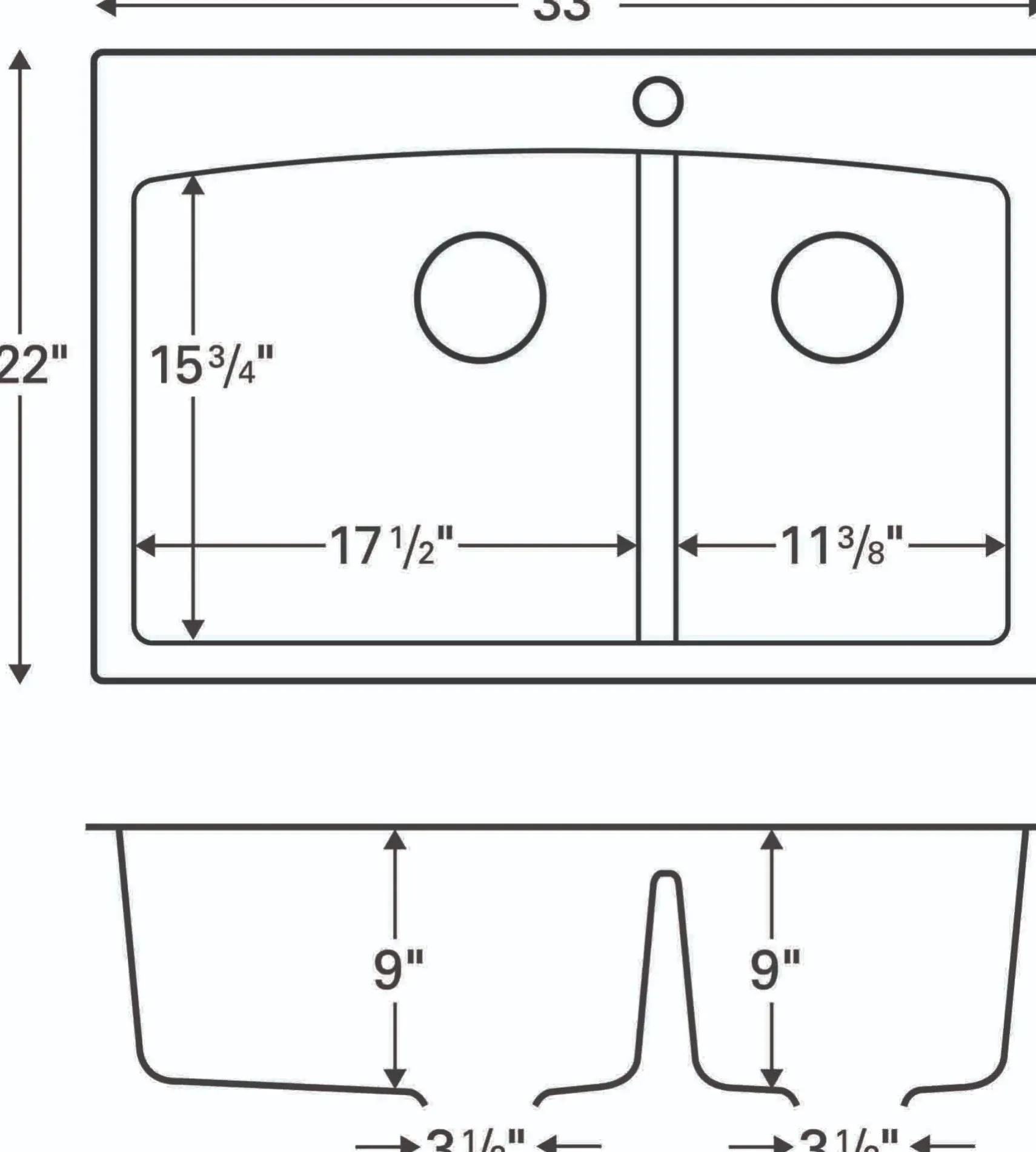 Karran 33" Drop In/Topmount Quartz Composite Kitchen Sink, 60/40 Double Bowl, Grey, QT-711-GR-PK1