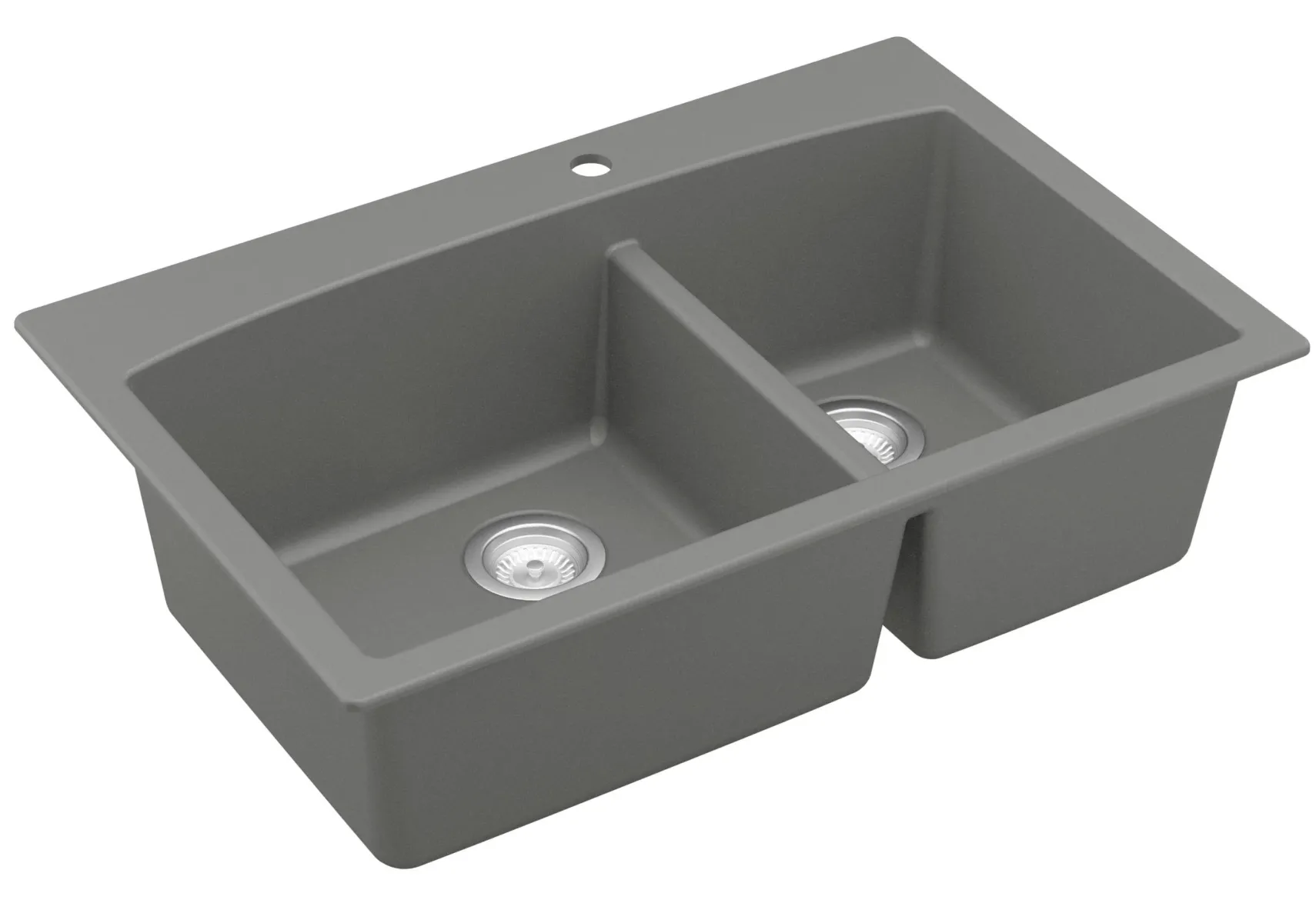 Karran 33" Drop In/Topmount Quartz Composite Kitchen Sink, 60/40 Double Bowl, Grey, QT-711-GR-PK1