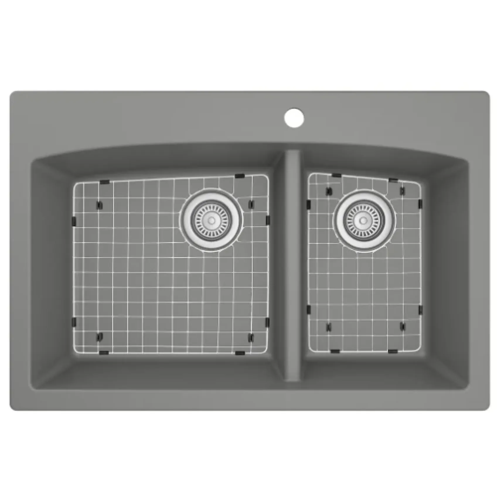 Karran 33" Drop In/Topmount Quartz Composite Kitchen Sink, 60/40 Double Bowl, Grey, QT-711-GR-PK1