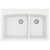 Karran 33" Drop In/Topmount Quartz Composite Kitchen Sink, 60/40 Double Bowl, White, QT-711-WH