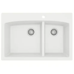 Karran 33" Drop In/Topmount Quartz Composite Kitchen Sink, 60/40 Double Bowl, White, QT-711-WH