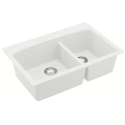 Karran 33" Drop In/Topmount Quartz Composite Kitchen Sink, 60/40 Double Bowl, White, QT-711-WH