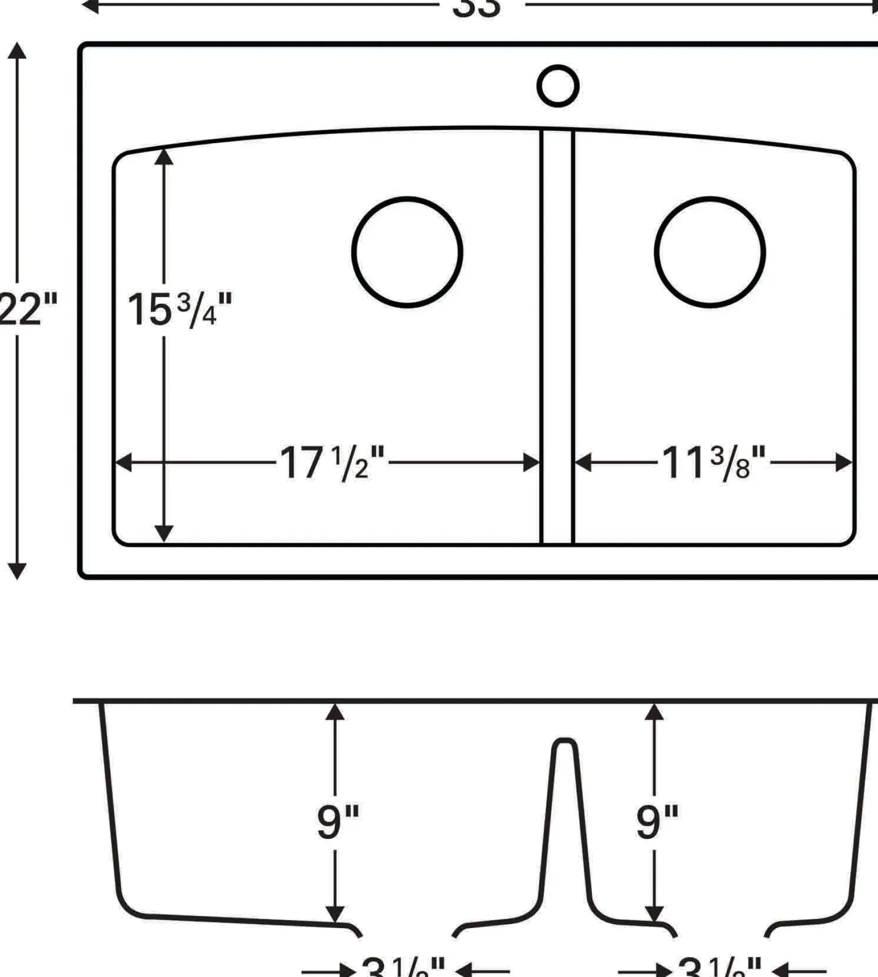 Karran 33" Drop In/Topmount Quartz Composite Kitchen Sink, 60/40 Double Bowl, White, QT-711-WH