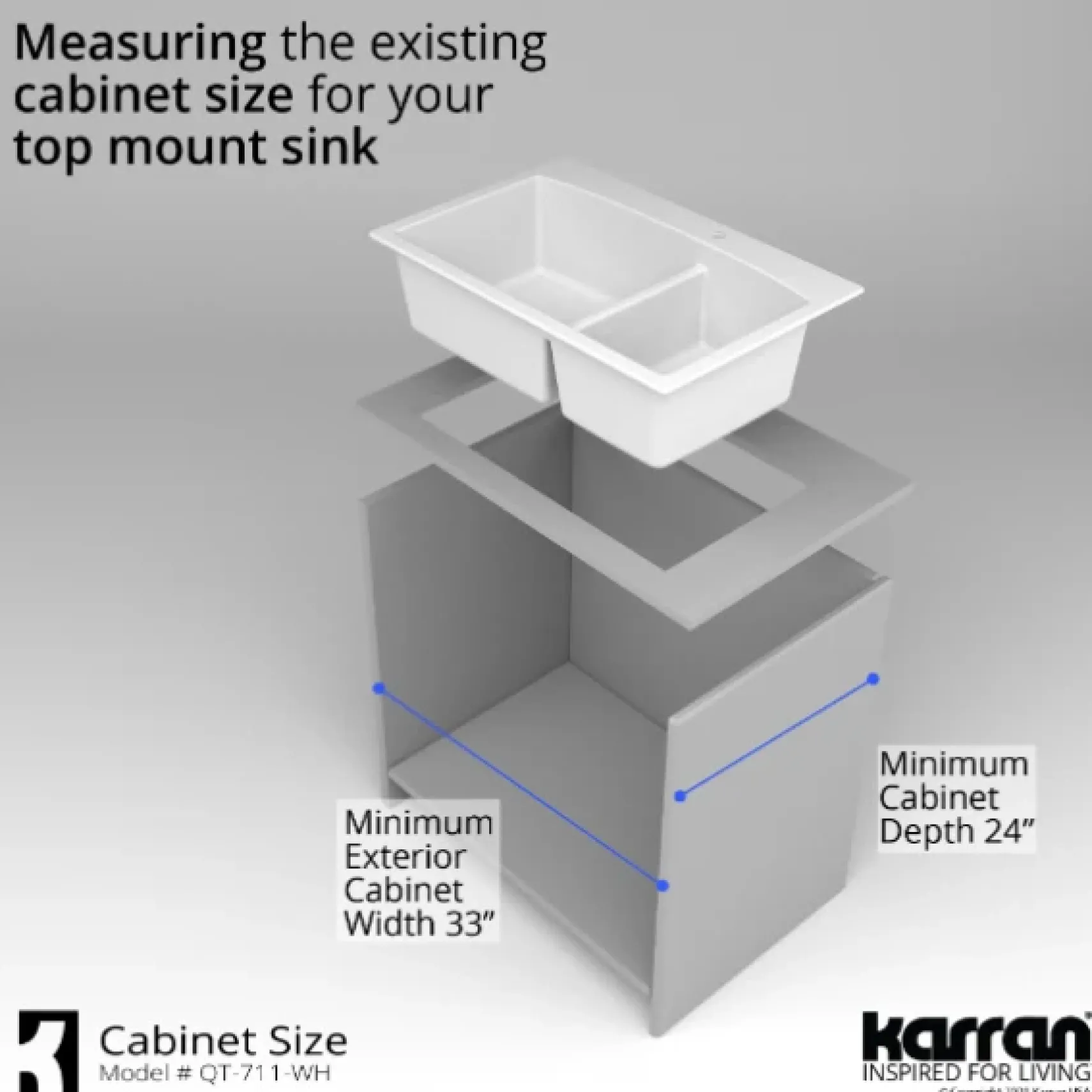 Karran 33" Drop In/Topmount Quartz Composite Kitchen Sink, 60/40 Double Bowl, White, QT-711-WH