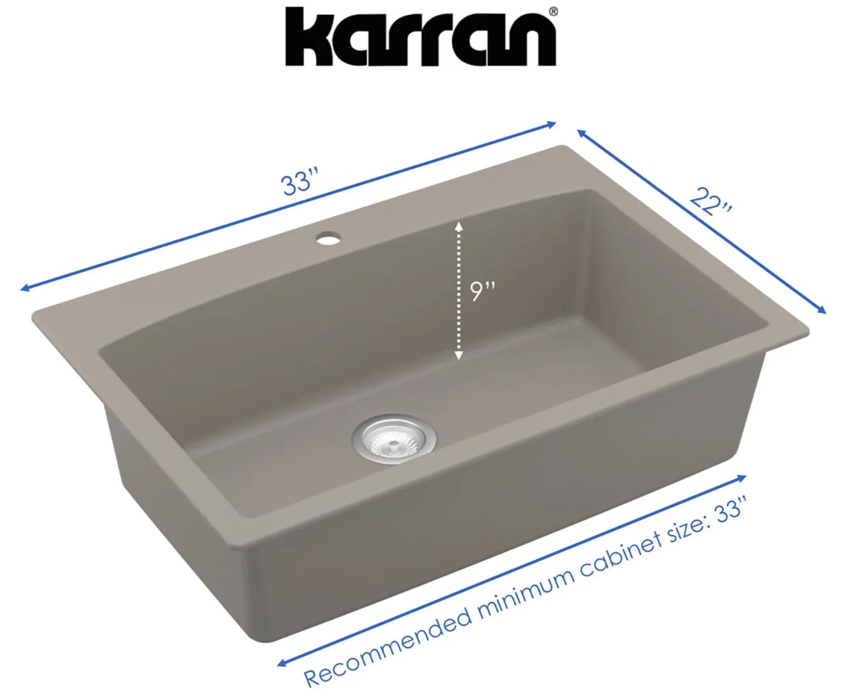 Karran 33" Drop In/Topmount Quartz Composite Kitchen Sink, Concrete, QT-712-CN
