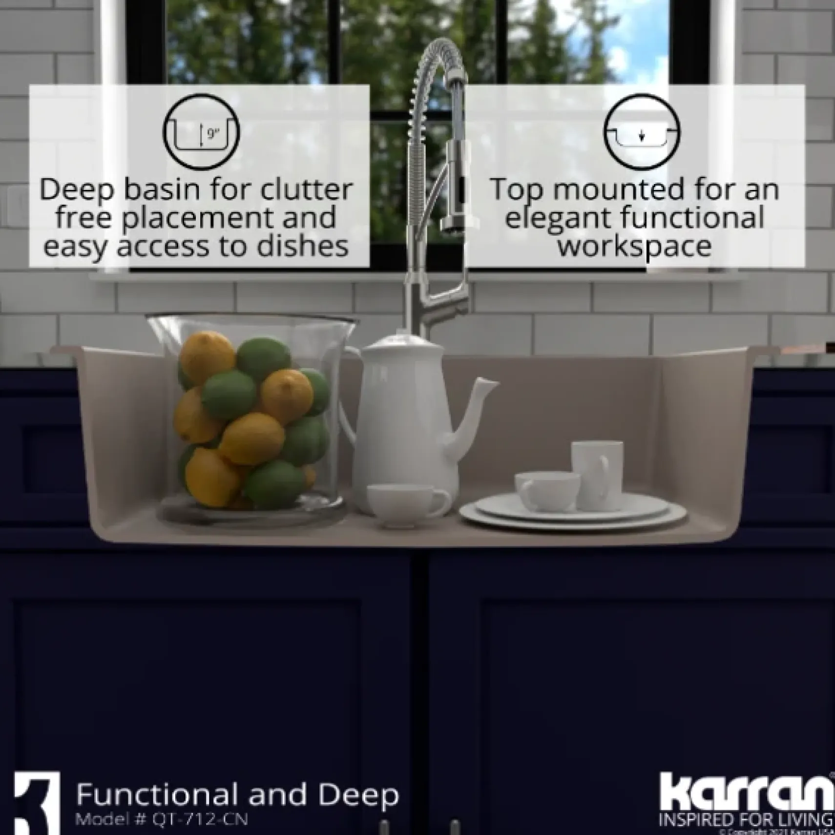 Karran 33" Drop In/Topmount Quartz Composite Kitchen Sink, Concrete, QT-712-CN