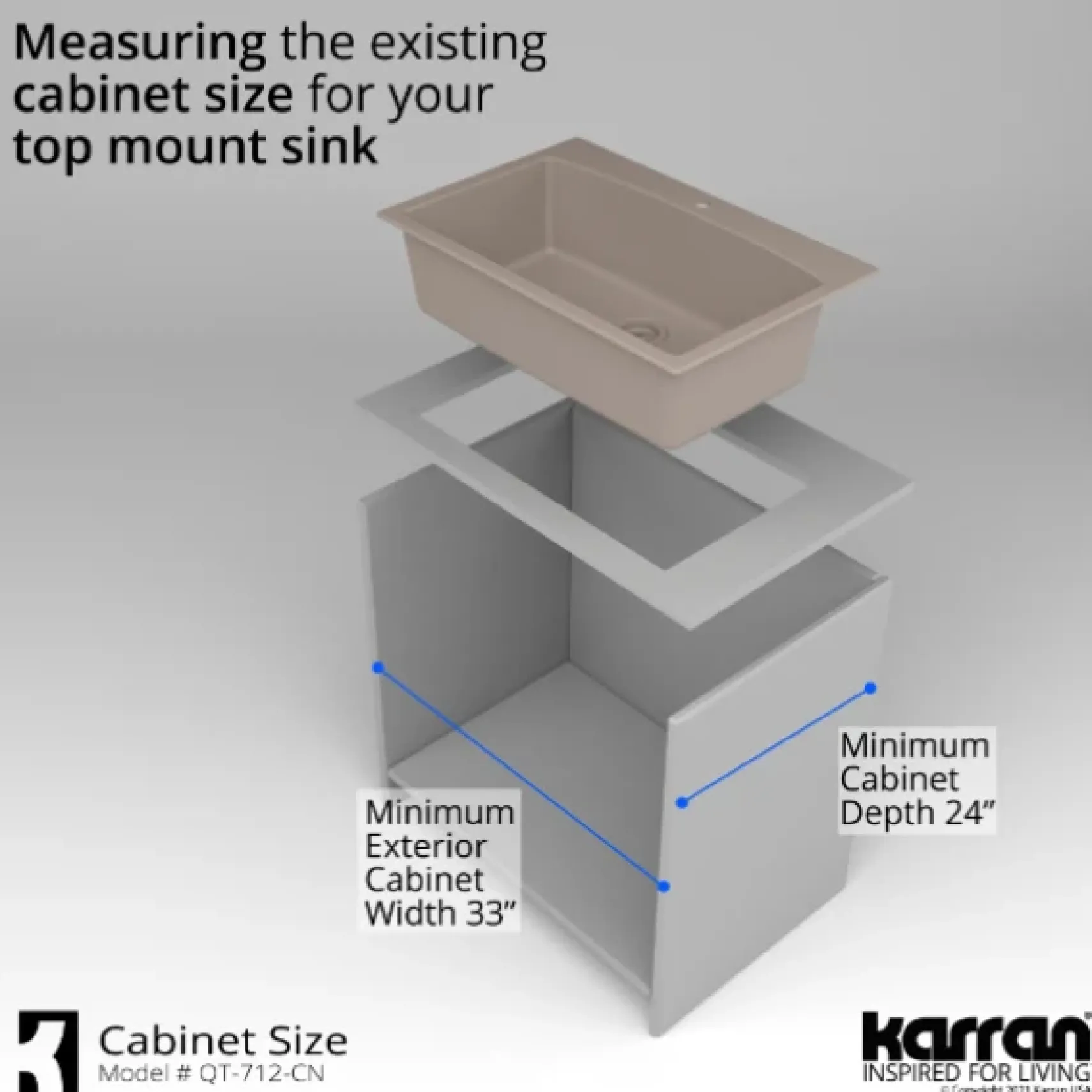Karran 33" Drop In/Topmount Quartz Composite Kitchen Sink, Concrete, QT-712-CN