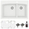 Karran 33" Drop In/Topmount Quartz Composite Kitchen Sink, 60/40 Double Bowl, White, QT-711-WH-PK1