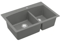 Karran 33" Drop In/Topmount Quartz Composite Kitchen Sink, 60/40 Double Bowl, Grey, QT-711-GR
