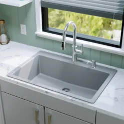 Karran 33" Drop In/Topmount Quartz Composite Kitchen Sink, Grey, QT-812-GR