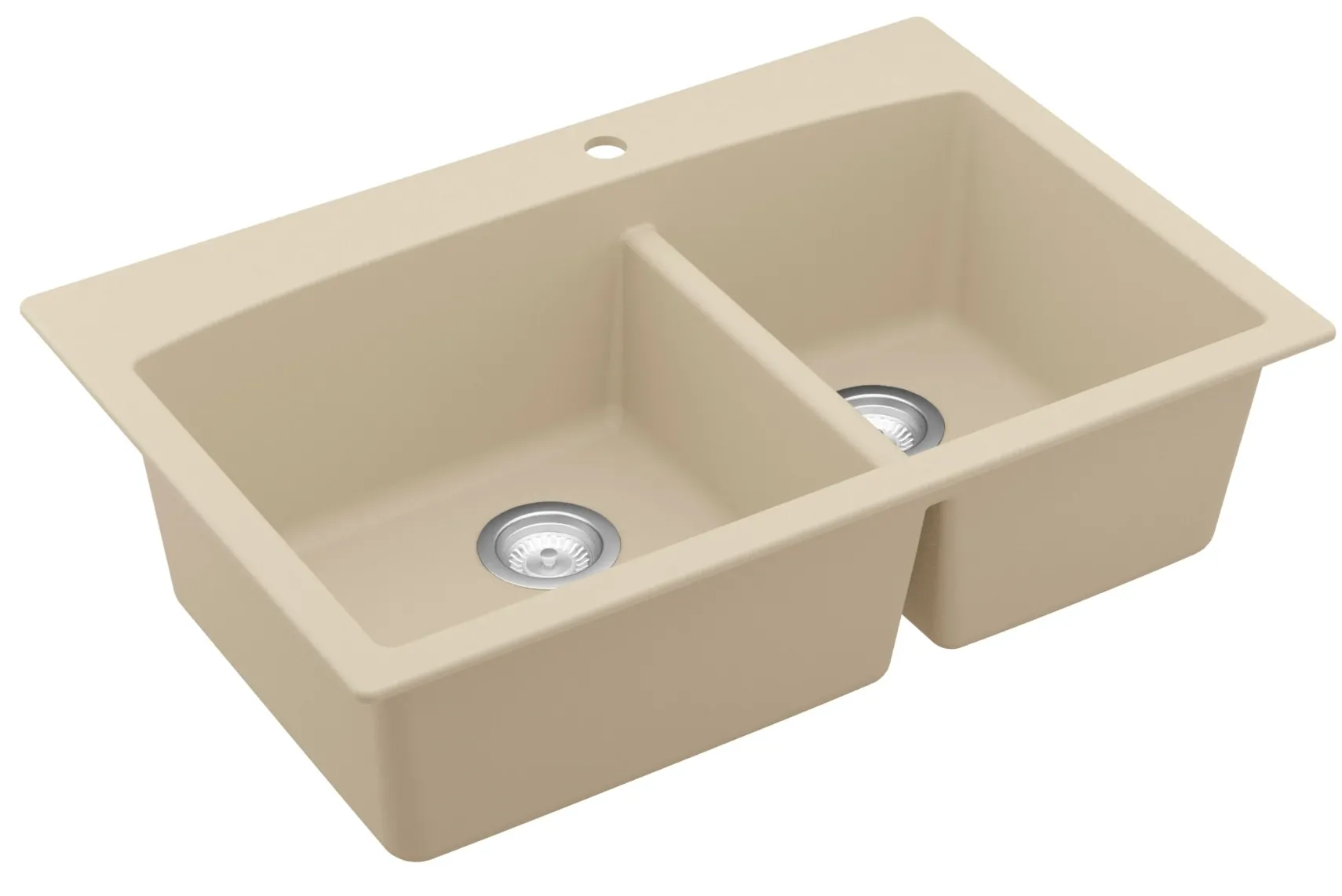 Karran 33" Drop In/Topmount Quartz Composite Kitchen Sink, 60/40 Double Bowl, Bisque, QT-711-BI-PK1