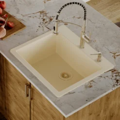 Karran 25" Drop In/Topmount Quartz Composite Kitchen Sink, Bisque, QT-820-BI