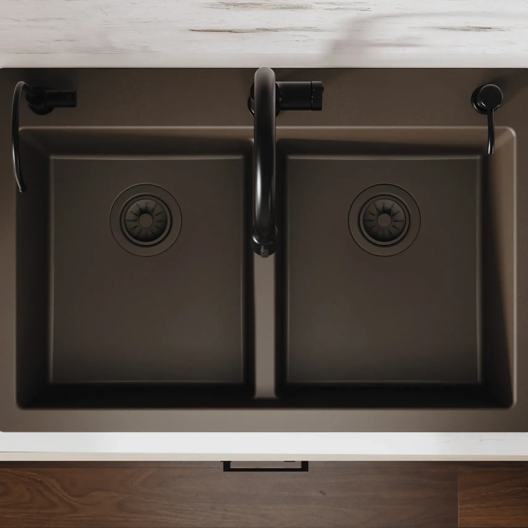 Karran 33" Drop In/Topmount Quartz Composite Kitchen Sink, 50/50 Double Bowl, Brown, QT-810-BR