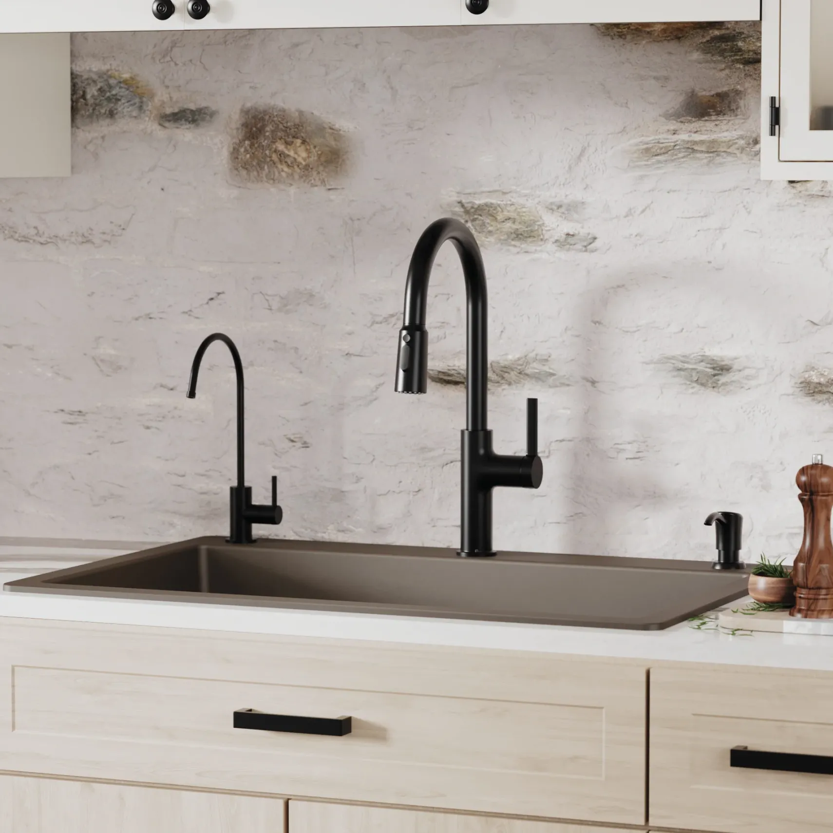 Karran 33" Drop In/Topmount Quartz Composite Kitchen Sink, 50/50 Double Bowl, Brown, QT-810-BR