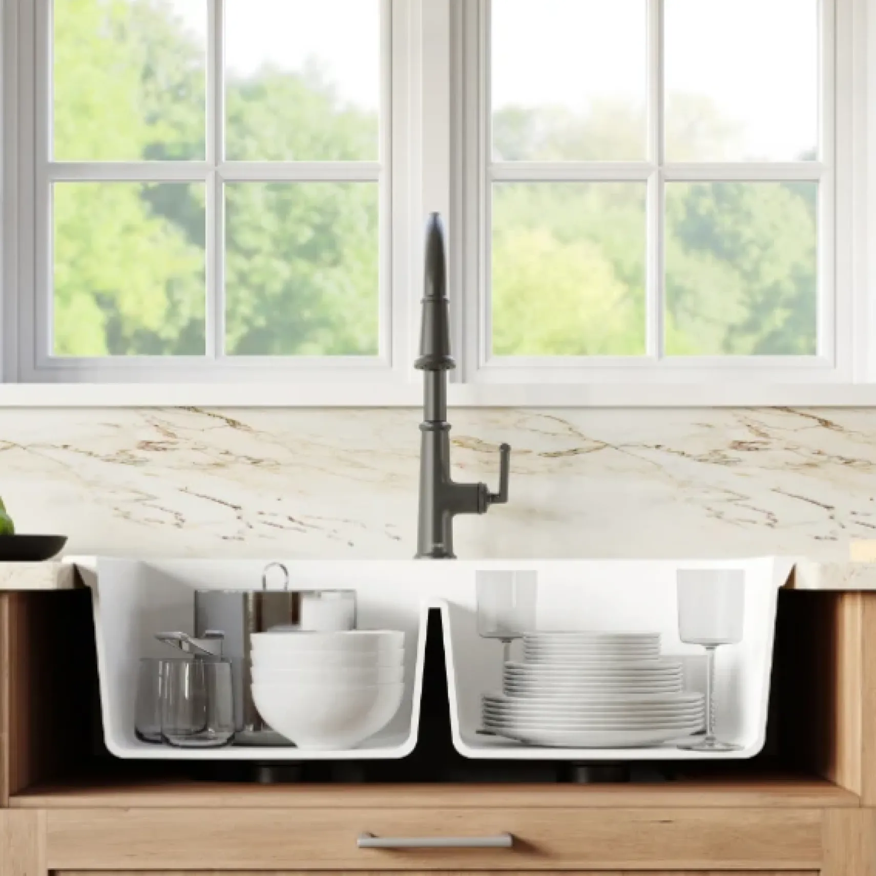 Karran 33" Drop In/Topmount Quartz Composite Kitchen Sink, 50/50 Double Bowl, White, QT-710-WH-PK1