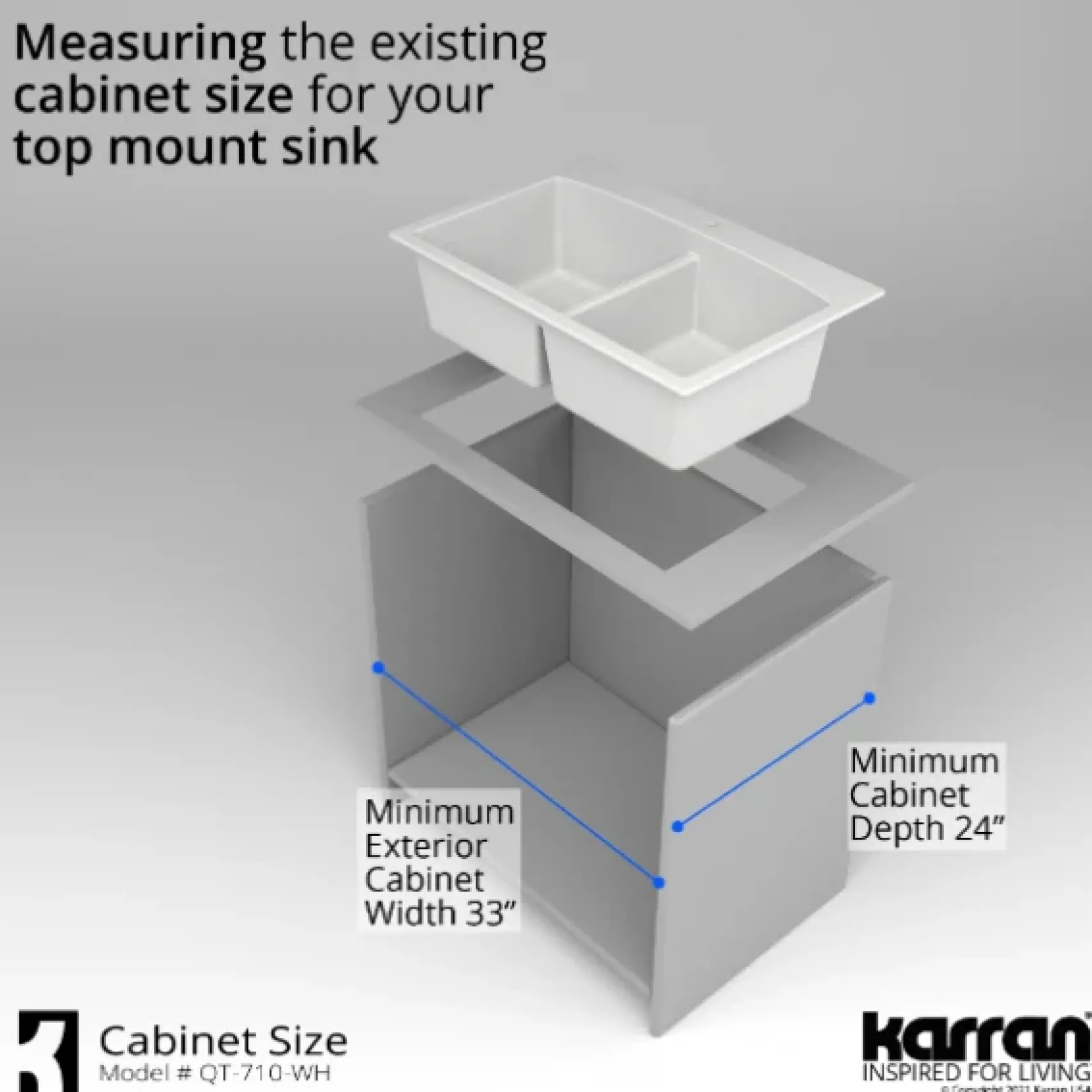Karran 33" Drop In/Topmount Quartz Composite Kitchen Sink, 50/50 Double Bowl, White, QT-710-WH-PK1