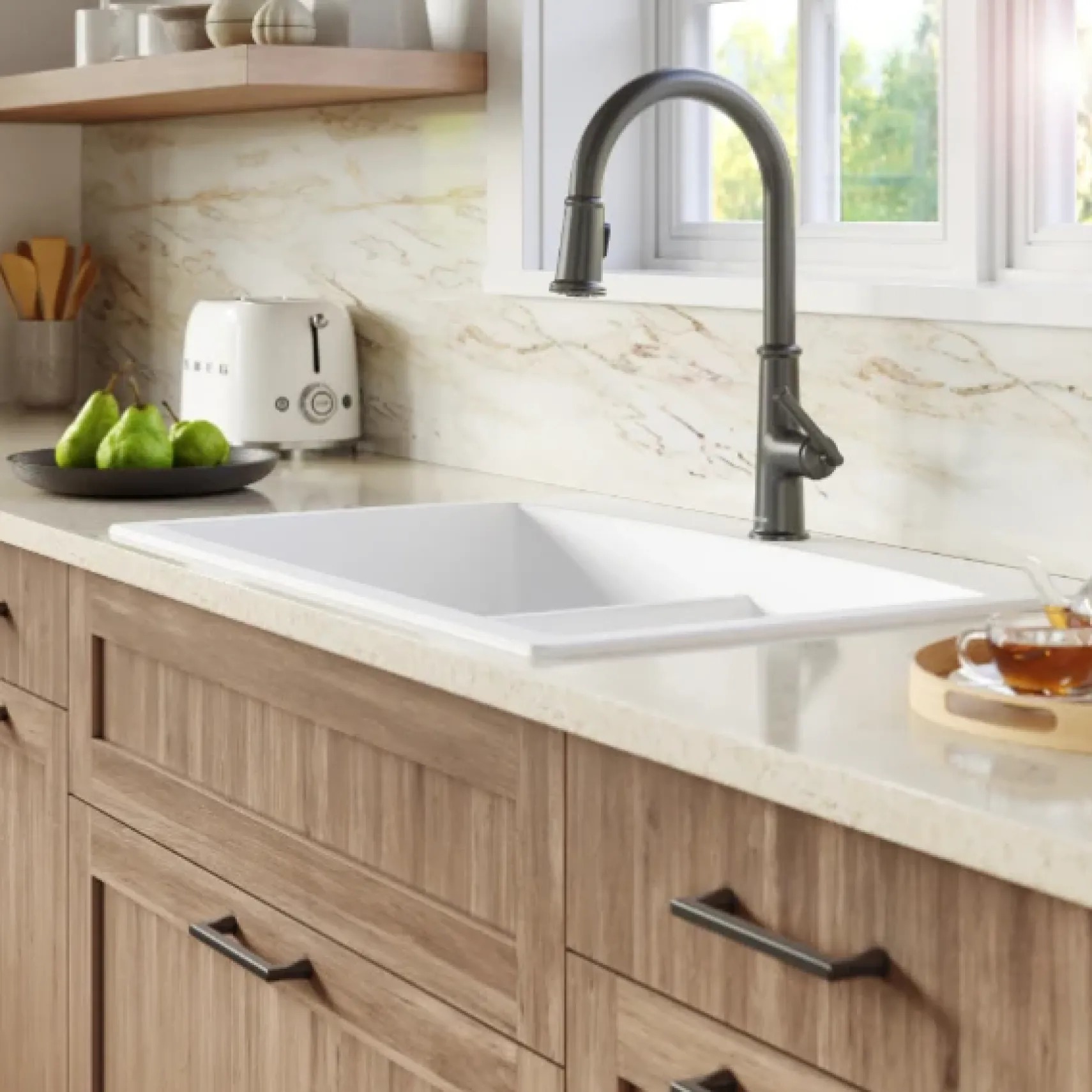Karran 33" Drop In/Topmount Quartz Composite Kitchen Sink, 50/50 Double Bowl, White, QT-710-WH-PK1