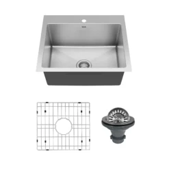 Karran 25" Drop In/Topmount Stainless Steel Kitchen Sink with Accessories, 16 Gauge, EL-30-PK1