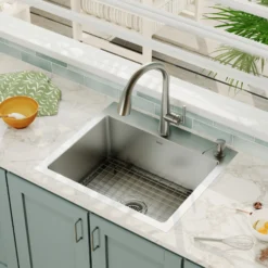 Karran 25" Drop In/Topmount Stainless Steel Kitchen Sink with Accessories, 16 Gauge, EL-30-PK1