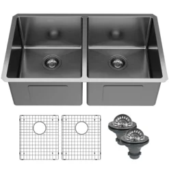 Karran Elite 32" Undermount Stainless Steel Kitchen Sink, 50/50 Double Bowl, Gunmetal Black, EL-76-D1-PK1