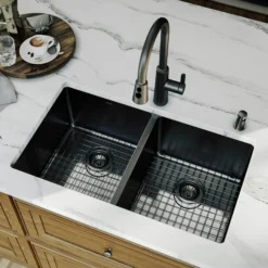 Karran Elite 32" Undermount Stainless Steel Kitchen Sink, 50/50 Double Bowl, Gunmetal Black, EL-76-D1-PK1