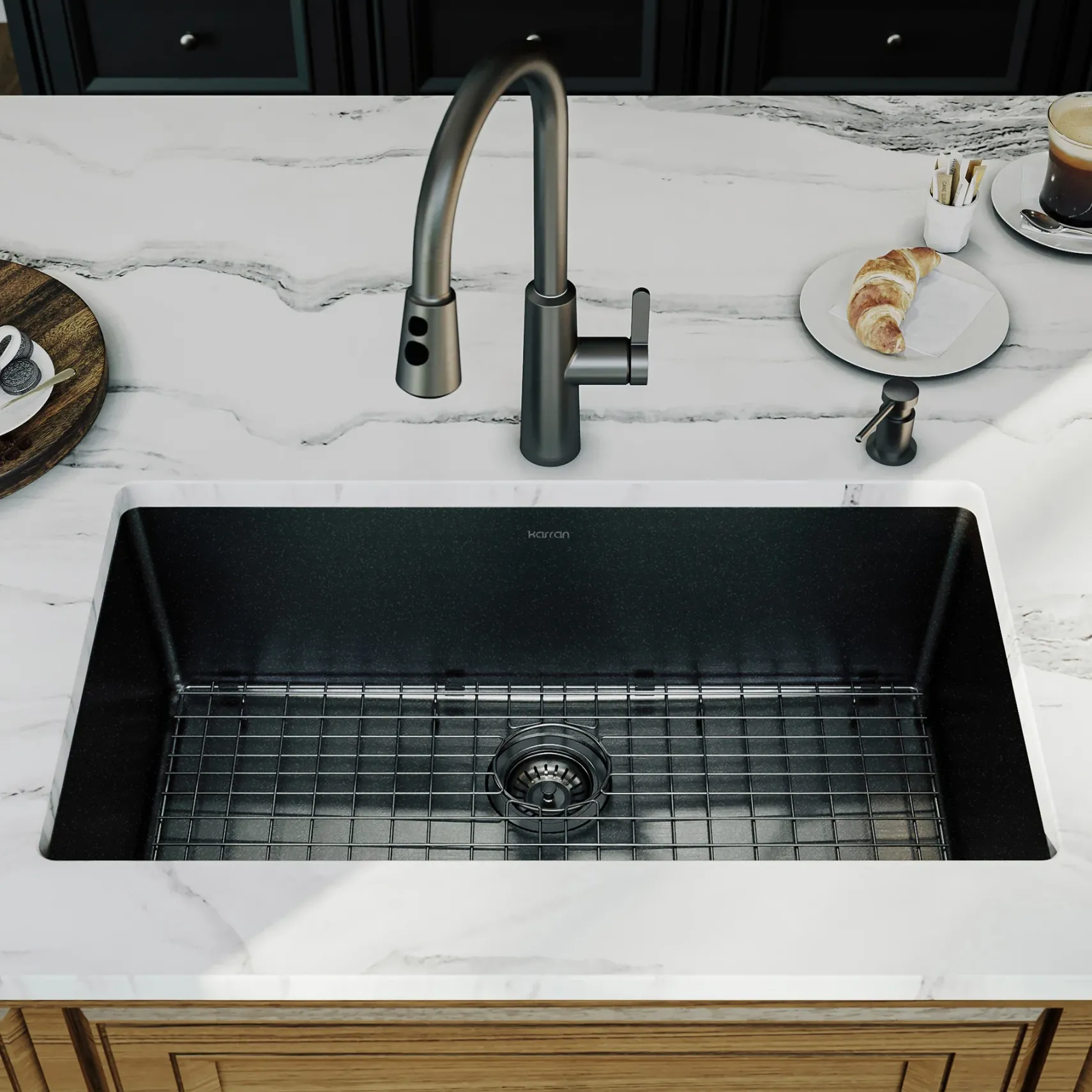 Karran Elite 32" Undermount Stainless Steel Kitchen Sink, Gunmetal Black, EL-79-D1-PK1