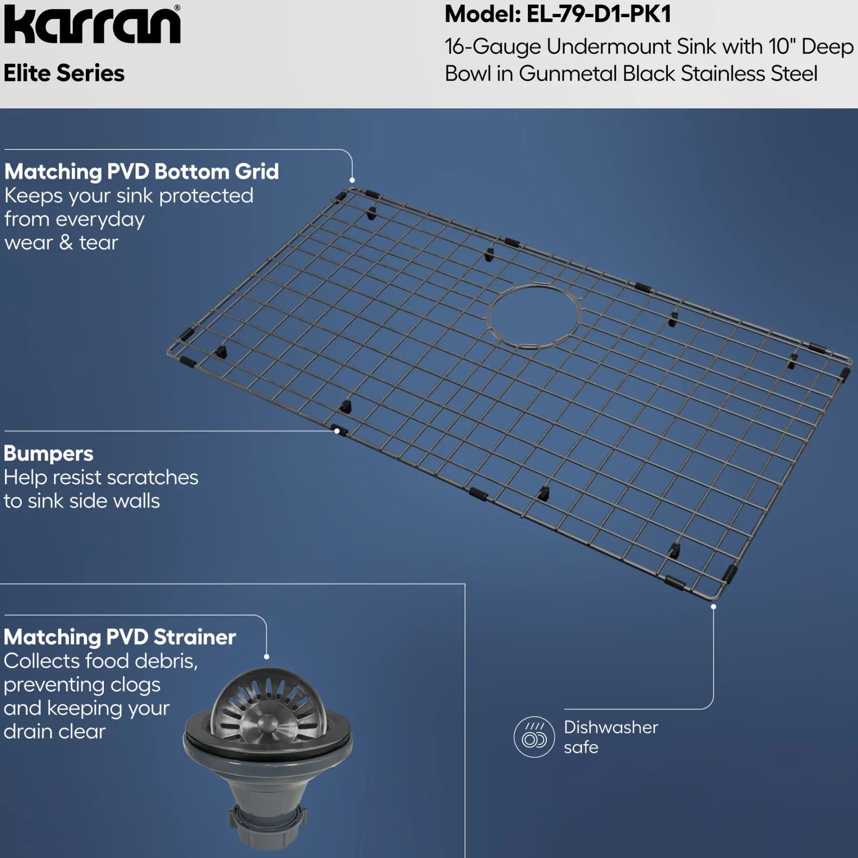 Karran Elite 32" Undermount Stainless Steel Kitchen Sink, Gunmetal Black, EL-79-D1-PK1