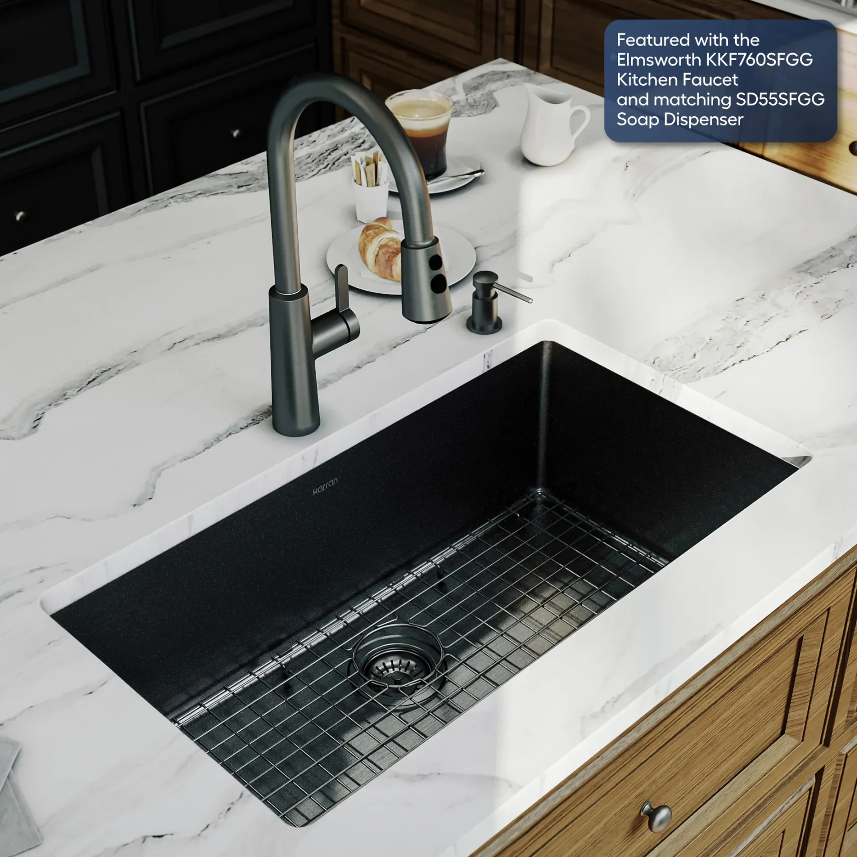 Karran Elite 32" Undermount Stainless Steel Kitchen Sink, Gunmetal Black, EL-79-D1-PK1