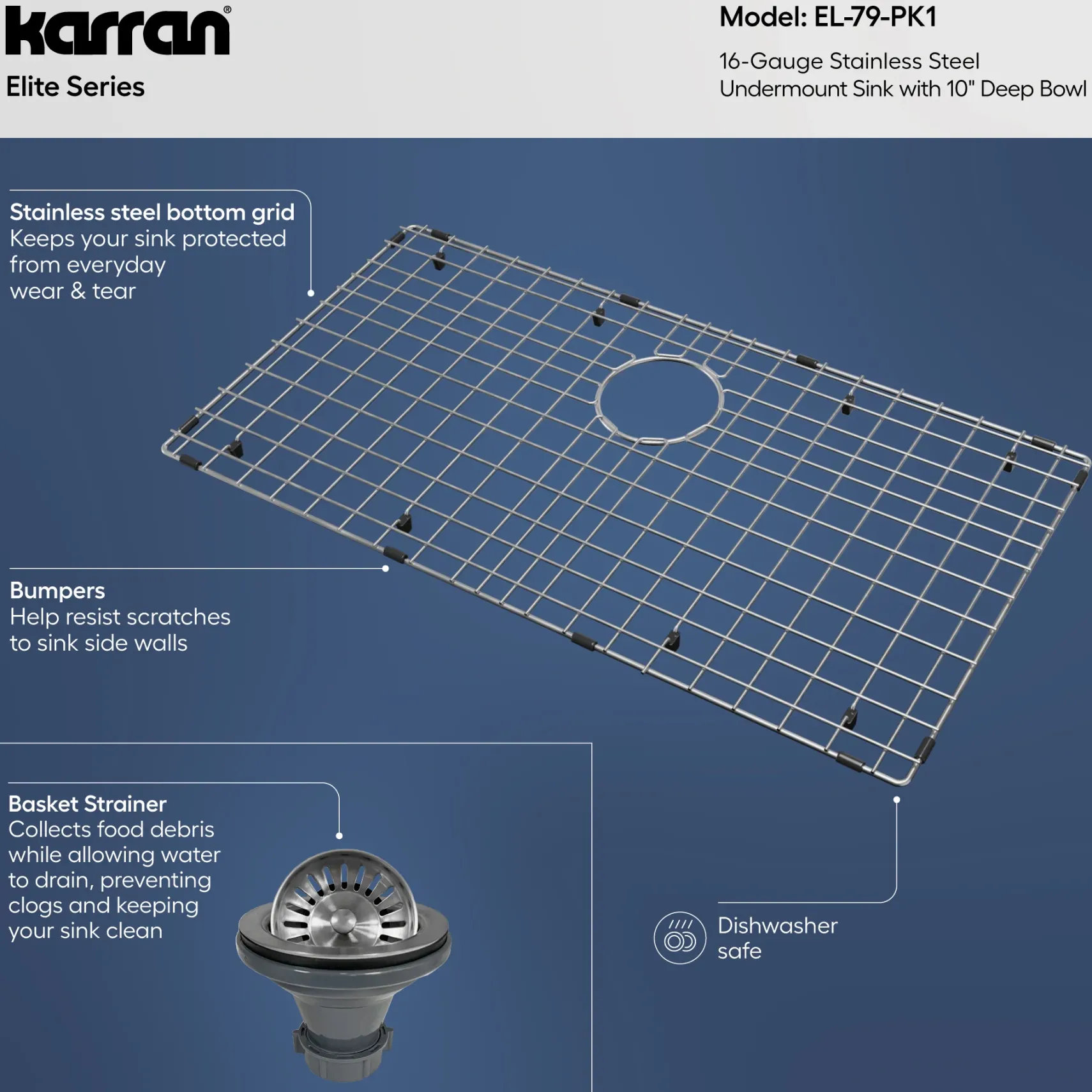 Karran Elite 32" Undermount Stainless Steel Kitchen Sink, 16 Gauge, EL-79-PK1