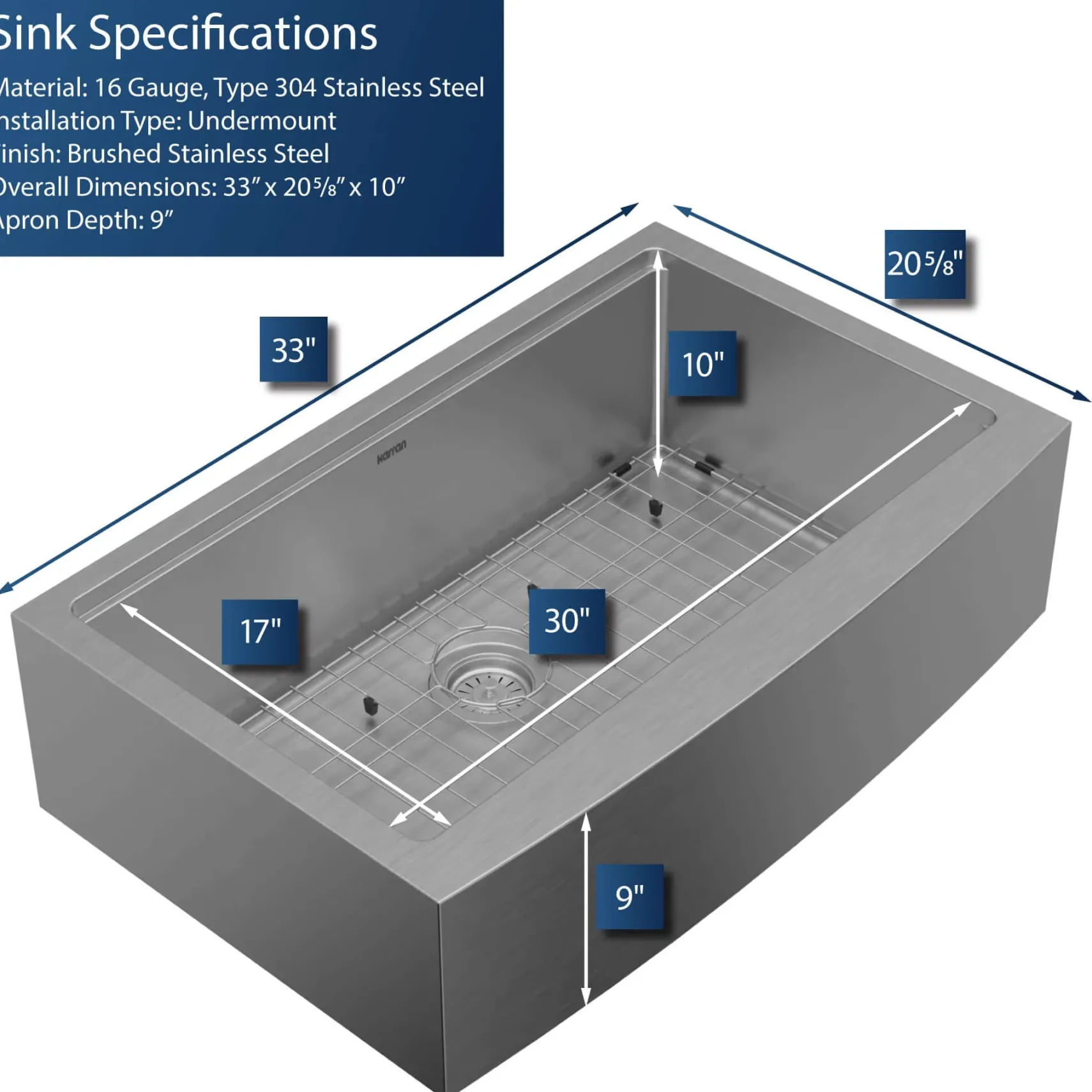 Karran Elite Workstation 33" Stainless Steel ADA Workstation Farmhouse Sink with Faucet and Accessories, 16 Gauge, WSA-45-PK2