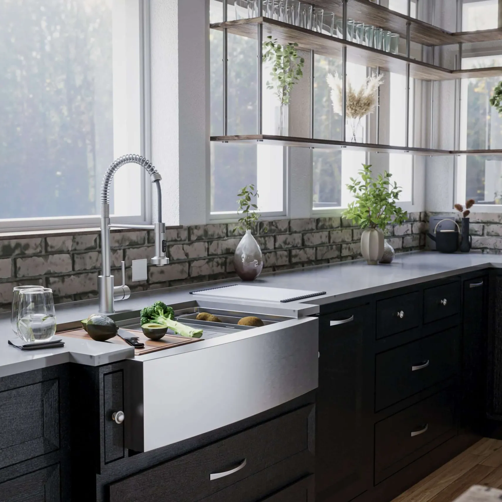Karran Elite Workstation 33" Stainless Steel ADA Workstation Farmhouse Sink with Faucet and Accessories, 16 Gauge, WSA-45-PK2