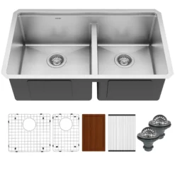 Karran Elite Workstation 32" Undermount Stainless Steel Workstation Kitchen Sink with Accessories, 60/40 Double Bowl, 16 Gauge, WS-40-PK1