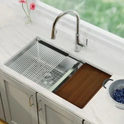 Karran Elite Workstation 32" Undermount Stainless Steel Workstation Kitchen Sink with Accessories, 60/40 Double Bowl, 16 Gauge, WS-40-PK1