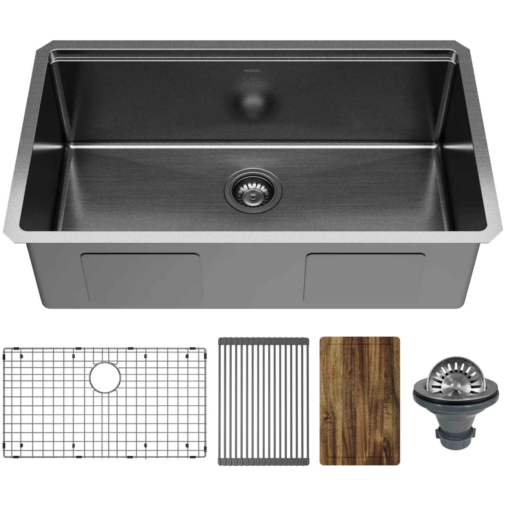 Karran Elite Workstation 32" Undermount Stainless Steel Kitchen Sink, Gunmetal Black, WS-37-D1-PK1