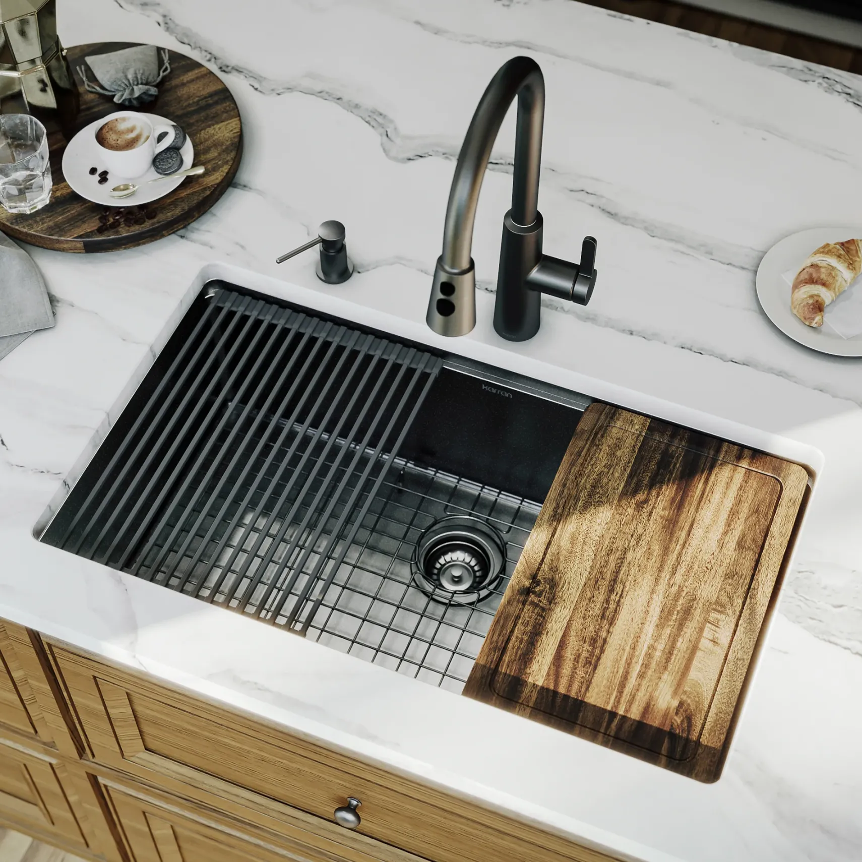 Karran Elite Workstation 32" Undermount Stainless Steel Kitchen Sink, Gunmetal Black, WS-37-D1-PK1