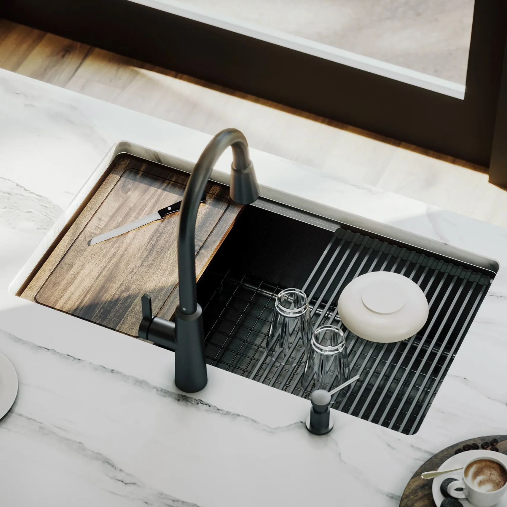 Karran Elite Workstation 32" Undermount Stainless Steel Kitchen Sink, Gunmetal Black, WS-37-D1-PK1