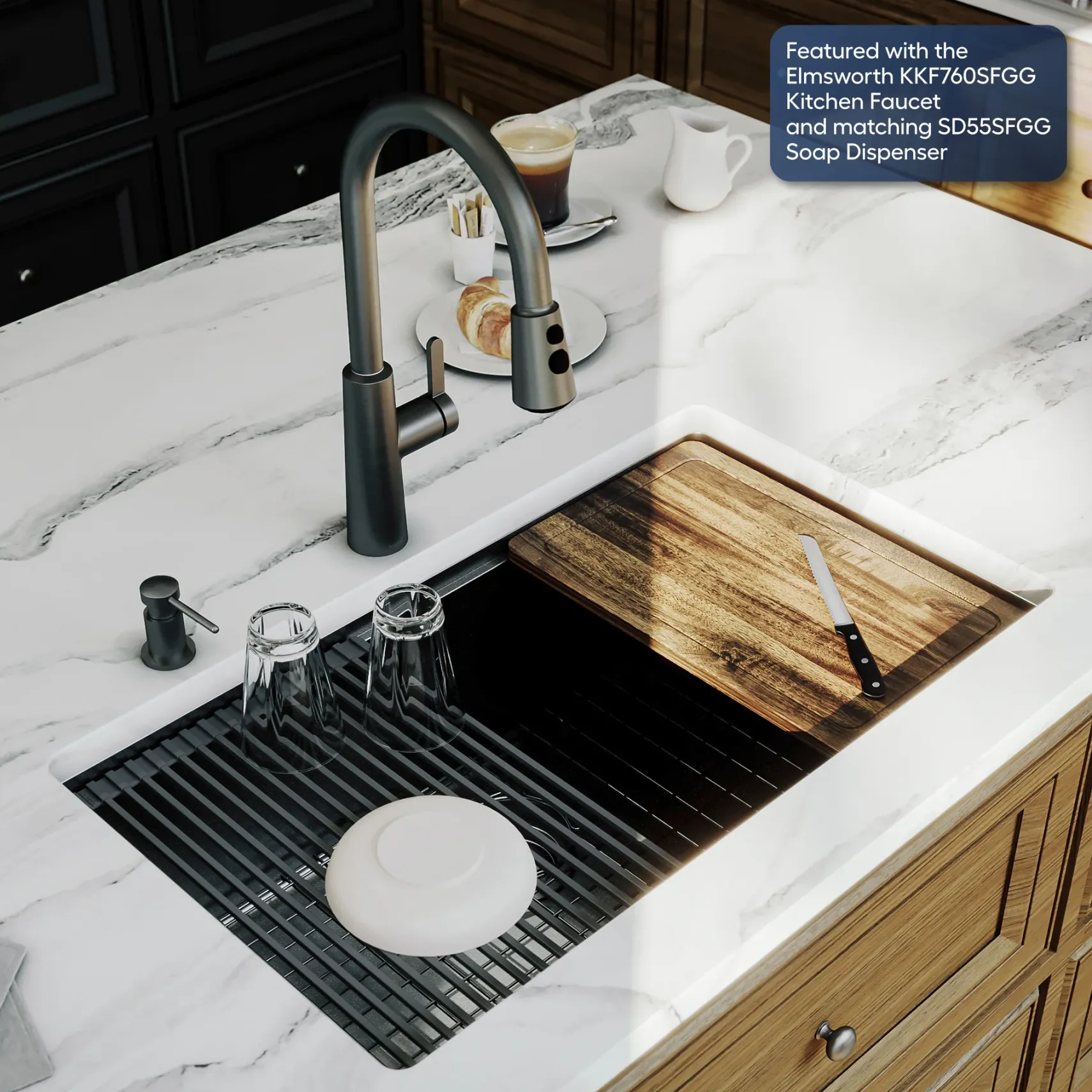 Karran Elite Workstation 32" Undermount Stainless Steel Kitchen Sink, Gunmetal Black, WS-37-D1-PK1