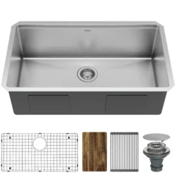 Karran Elite Workstation 32" Undermount Stainless Steel Kitchen Sink with Accessories, Satin Brushed, 16 Gauge, WS-37-PK5