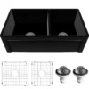 Karran Fireclay 33" Fireclay Farmhouse Sink with Accessories, 60/40 Double Bowl, Matte Black, FCP33DBMB
