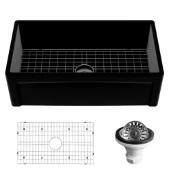 Karran Fireclay 33" Fireclay Farmhouse Sink with Accessories, Matte Black, FCP33SBMB
