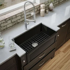 Karran Fireclay 33" Fireclay Farmhouse Sink with Accessories, Matte Black, FCP33SBMB